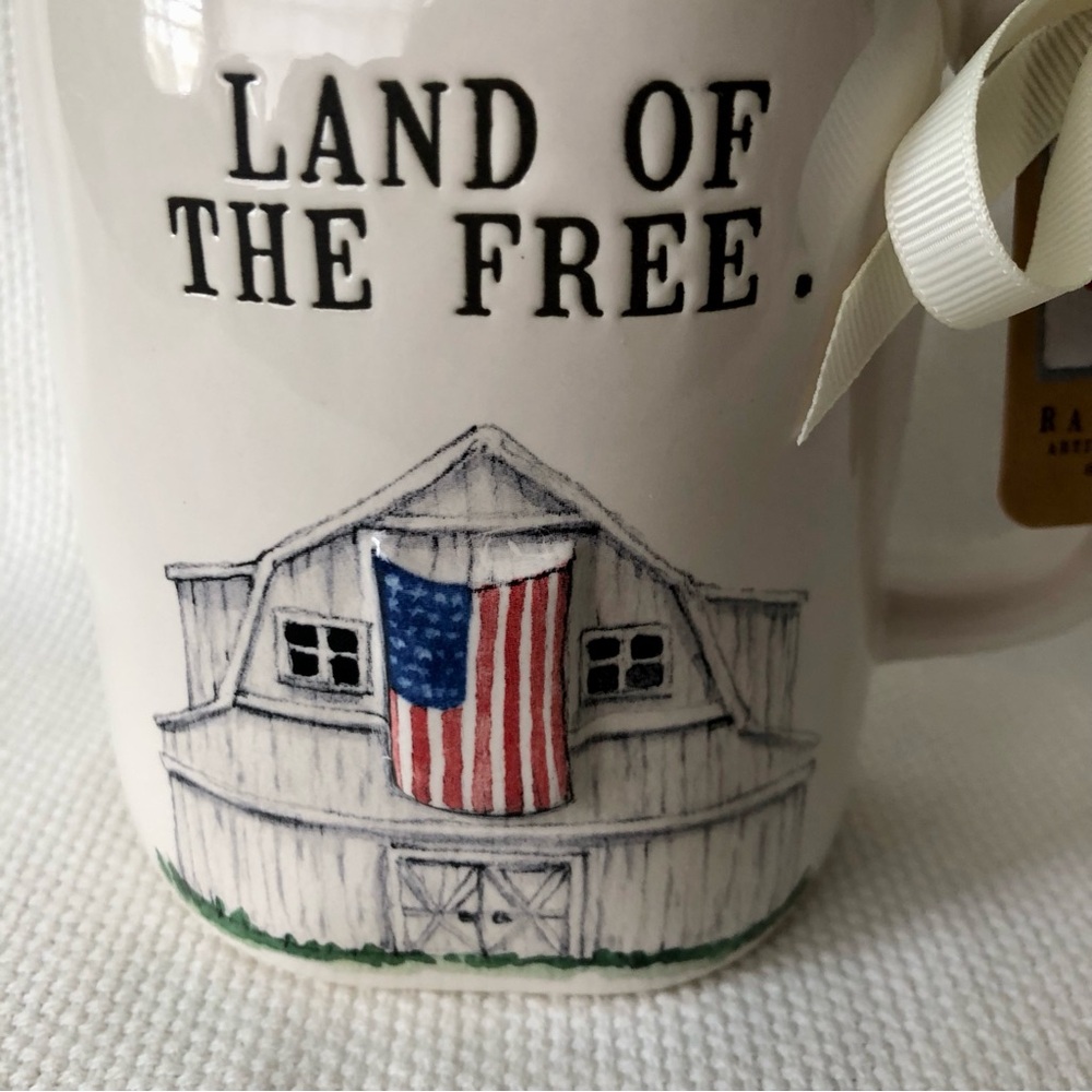 Rae Dunn Land of the Free mug flag barn 250 celebration NWT - Picture 2 of 7